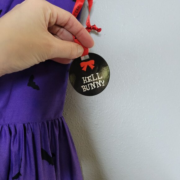 Purple Rockabilly Goth Punk Halloween Dress Bats Haunted House Print Sheer Mesh - Picture 6 of 11